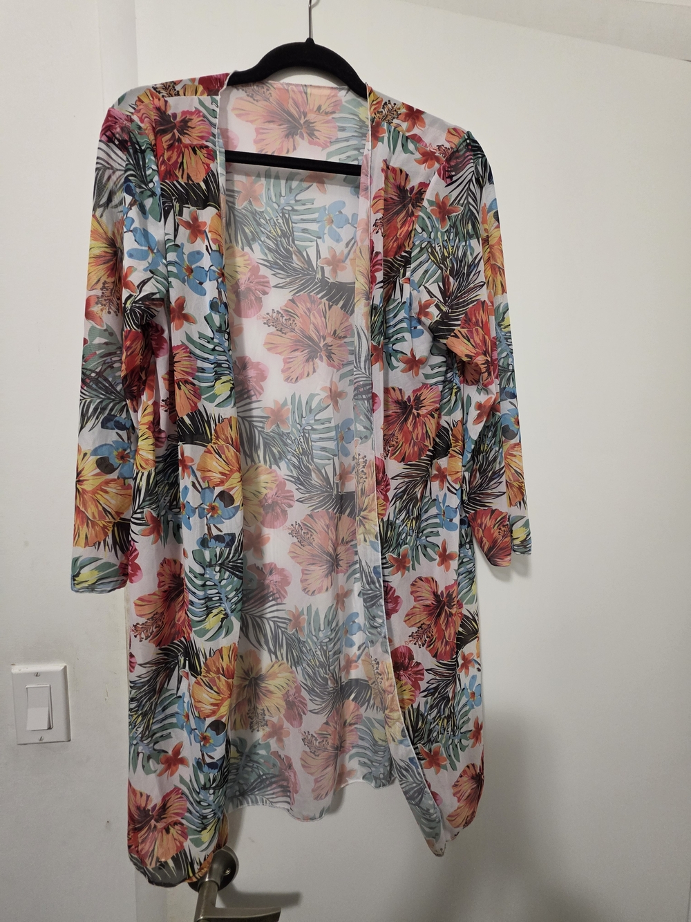 Caribbean Vibe Sheer Floral Swim Coverup Kimono - Multicolor
